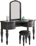 Bedroom Classic Vanity Set Wooden Carved Mirror Stool Drawers Antique Grey Finish Grey Vanity Stools Bedroom Round Black Classic,Contemporary,Luxury Rubberwood Solid Wood