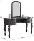 Bedroom Classic Vanity Set Wooden Carved Mirror Stool Drawers Antique Grey Finish Grey Vanity Stools Bedroom Round Black Classic,Contemporary,Luxury Rubberwood Solid Wood
