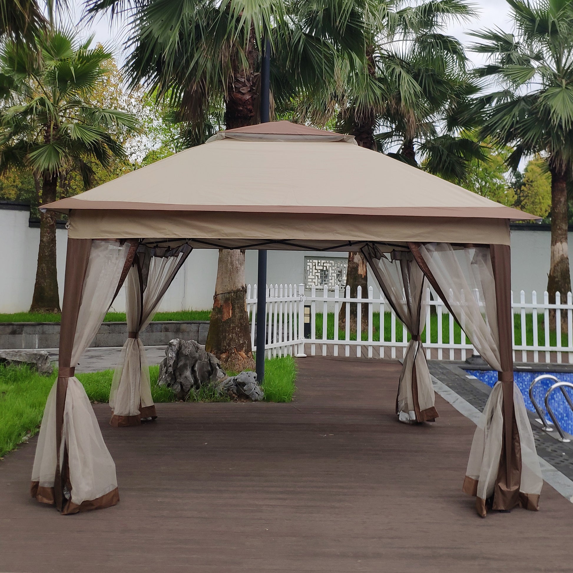 Outdoor 11X 11Ft Pop Up Gazebo Canopy With Removable Zipper Netting,2 Tier Soft Top Event Tent,Suitable For Patio Backyard Garden Camping Area,Coffee Coffee Metal