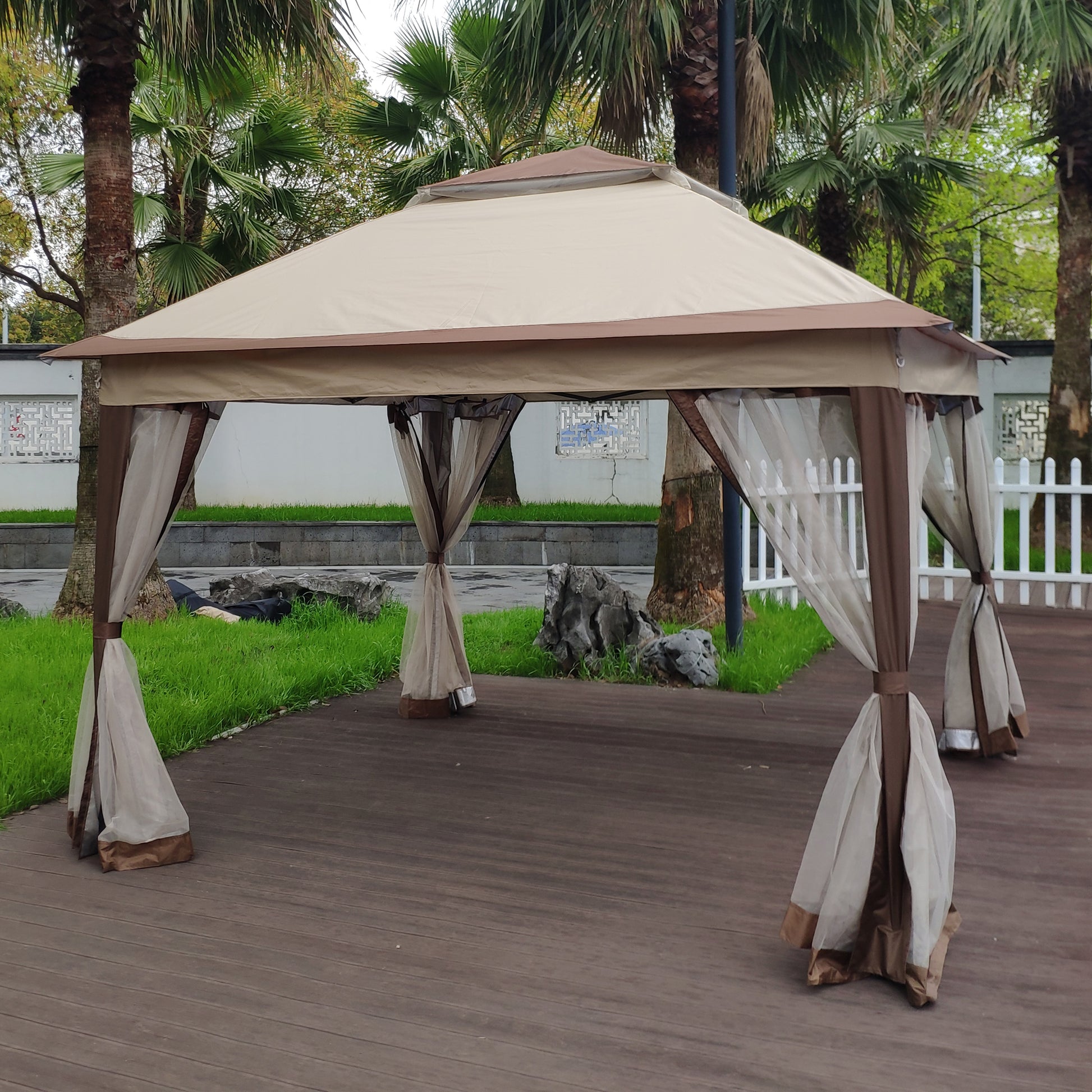 Outdoor 11X 11Ft Pop Up Gazebo Canopy With Removable Zipper Netting,2 Tier Soft Top Event Tent,Suitable For Patio Backyard Garden Camping Area,Coffee Coffee Metal