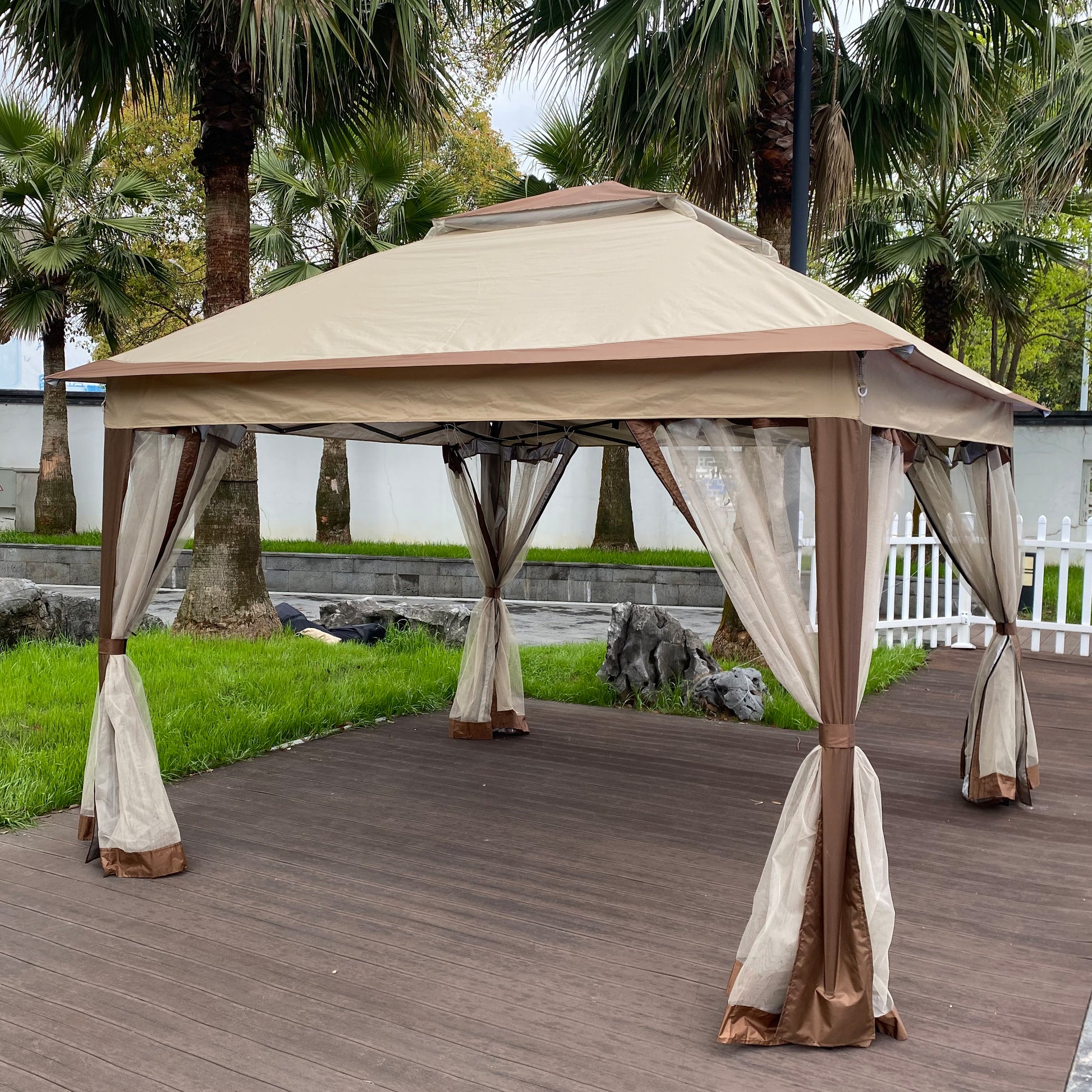 Outdoor 11X 11Ft Pop Up Gazebo Canopy With Removable Zipper Netting,2 Tier Soft Top Event Tent,Suitable For Patio Backyard Garden Camping Area,Coffee Coffee Metal