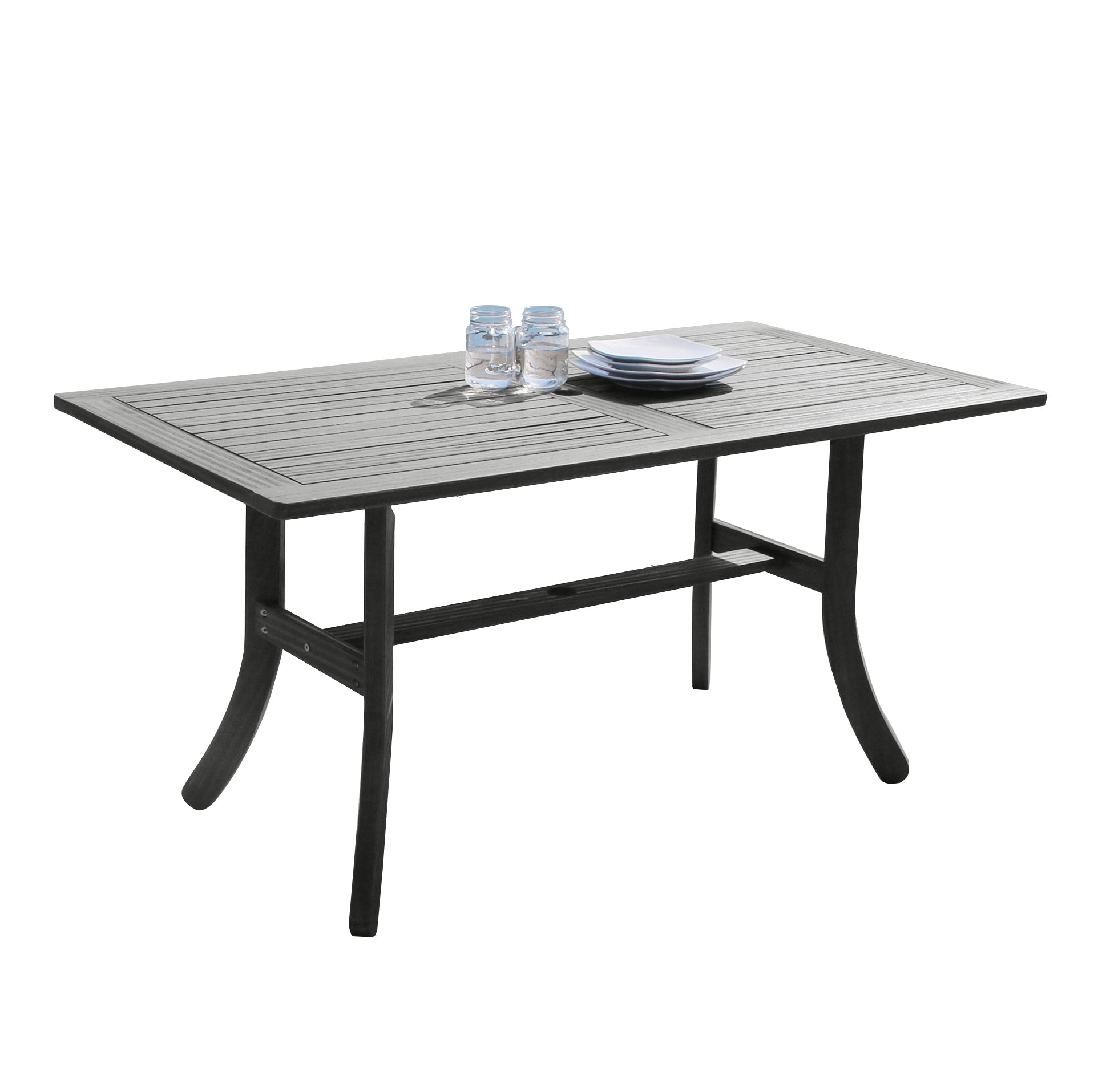 Renaissance Outdoor Patio Hand Scraped Wood Rectangular Dining Table With Curvy Legs Teak Solid Wood