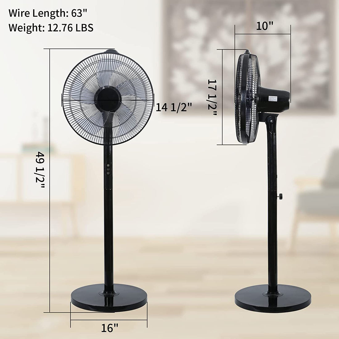 Simple Deluxe 14.5" Adjustable 12 Levels Speed Pedestal Stand Fan With Remote Control For Indoor, Home, Office And College Dorm Use, 90 Degree Horizontal Oscillating, 9 Hours Timer, 14.5 Inch, Black Black Plastic