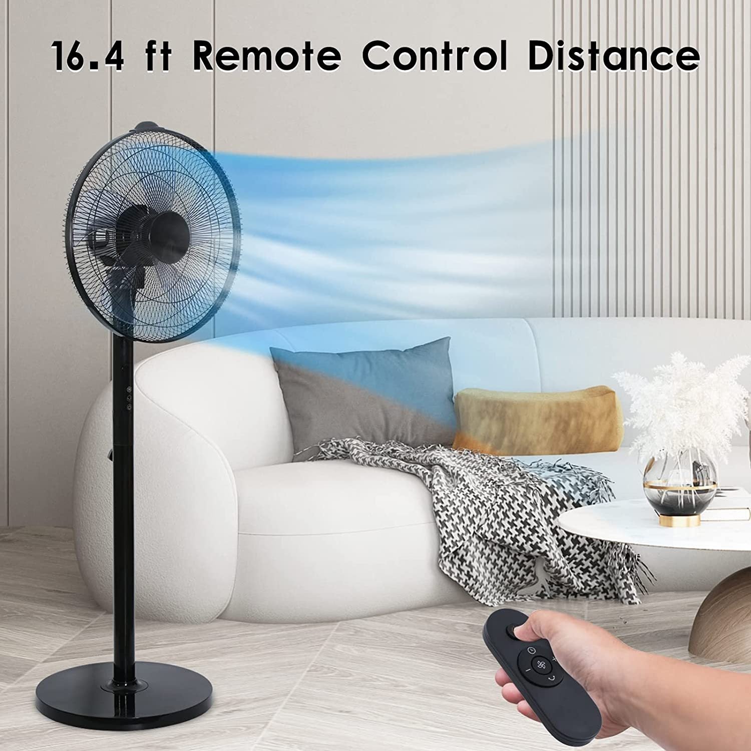 Simple Deluxe 14.5" Adjustable 12 Levels Speed Pedestal Stand Fan With Remote Control For Indoor, Home, Office And College Dorm Use, 90 Degree Horizontal Oscillating, 9 Hours Timer, 14.5 Inch, Black Black Plastic