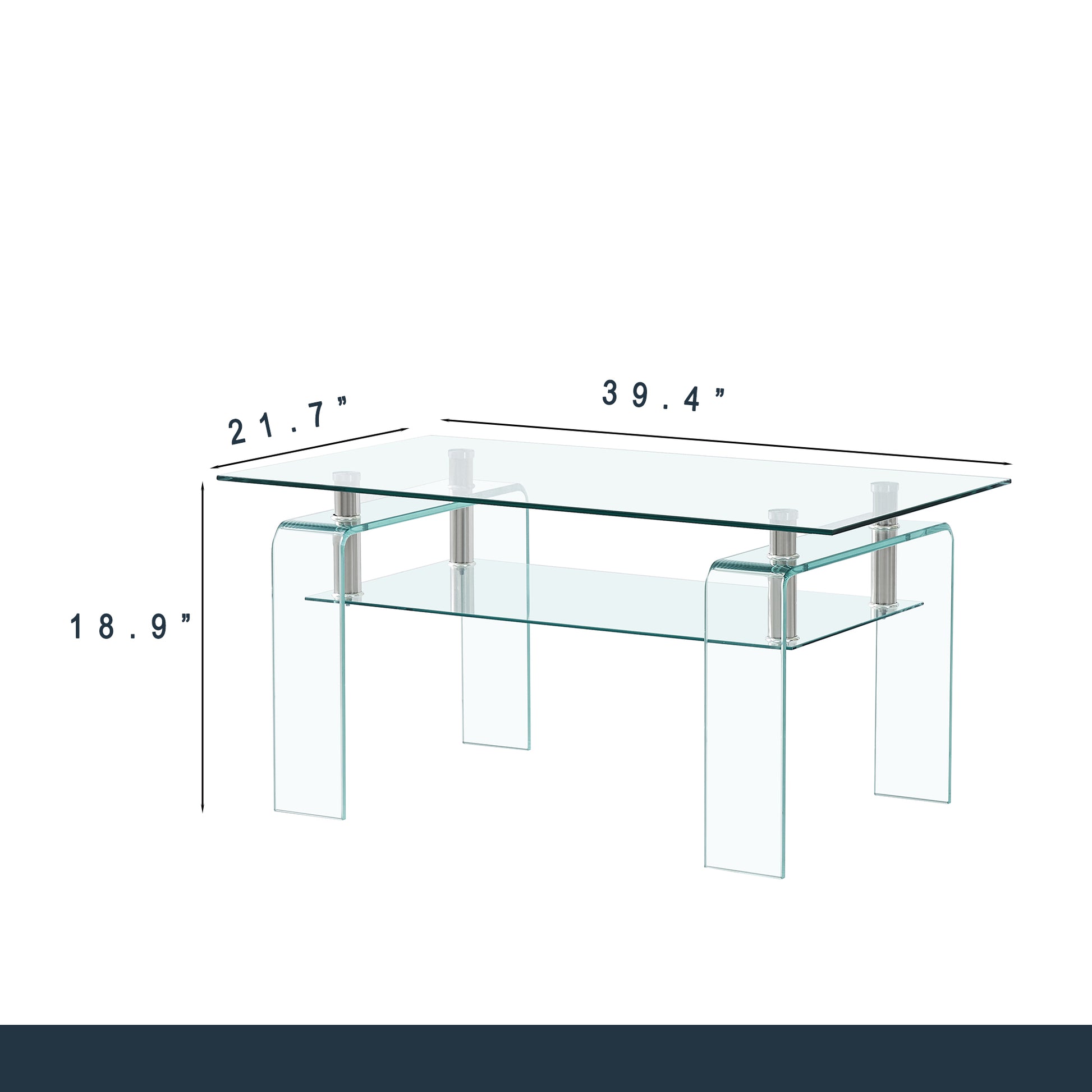 Tempered Clear Glass Coffee Table, Modern Glass Coffee Table For Living Room, 2 Tier Storage Center Coffee Table Transparent Glass