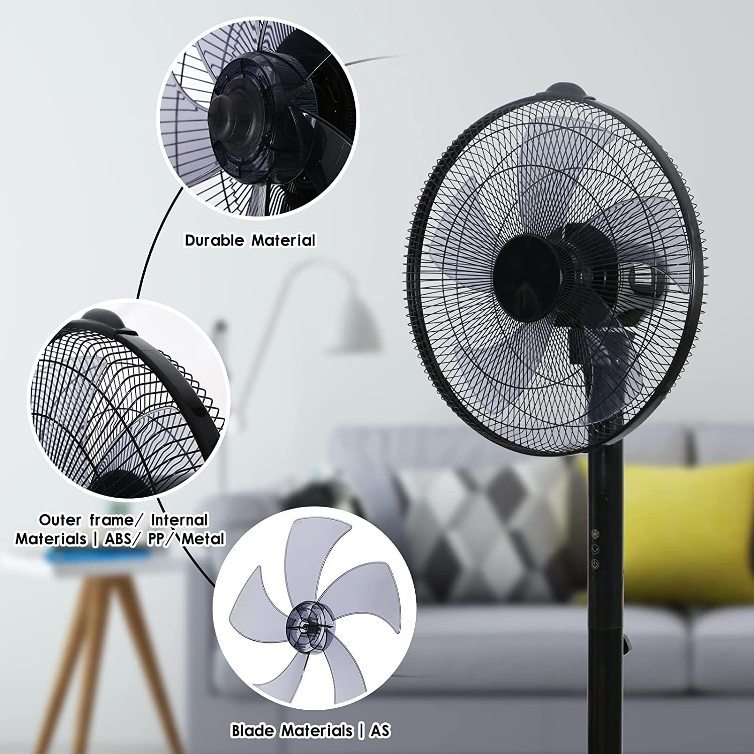 Simple Deluxe 14.5" Adjustable 12 Levels Speed Pedestal Stand Fan With Remote Control For Indoor, Home, Office And College Dorm Use, 90 Degree Horizontal Oscillating, 9 Hours Timer, 14.5 Inch, Black Black Plastic