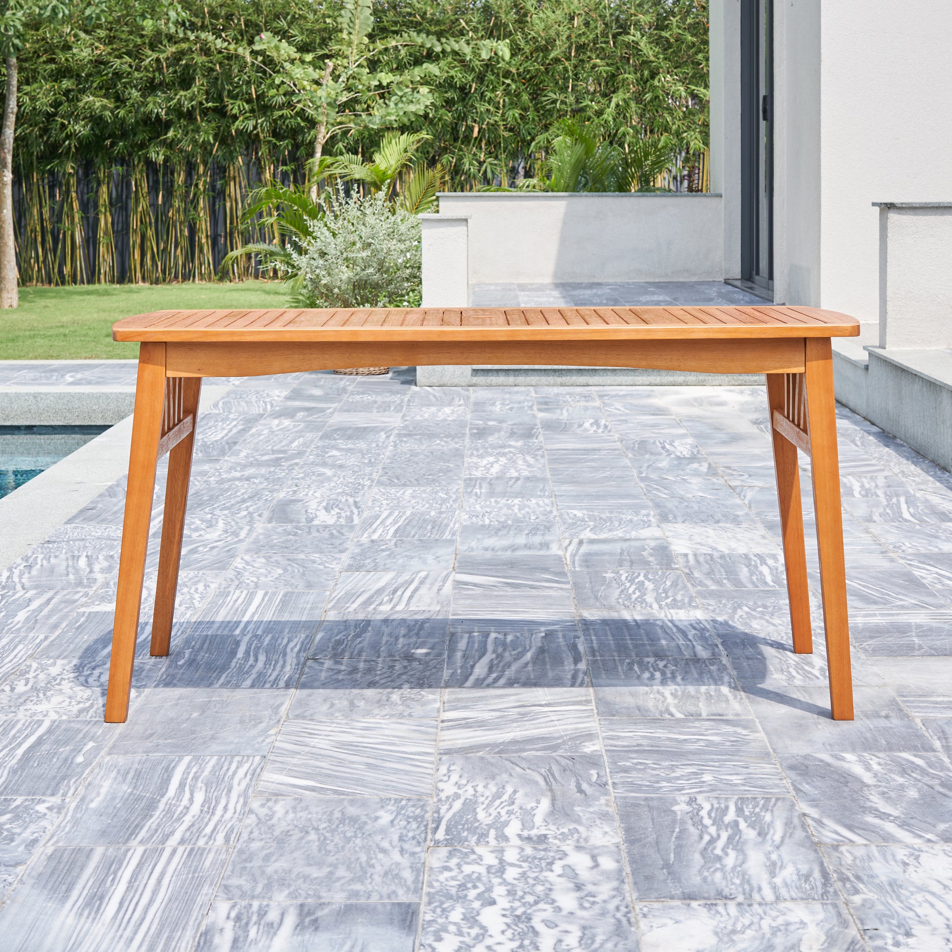 Kapalua Honey Eucalyptus Wooden Outdoor Dining Table With Umbrella Hole Teak Solid Wood