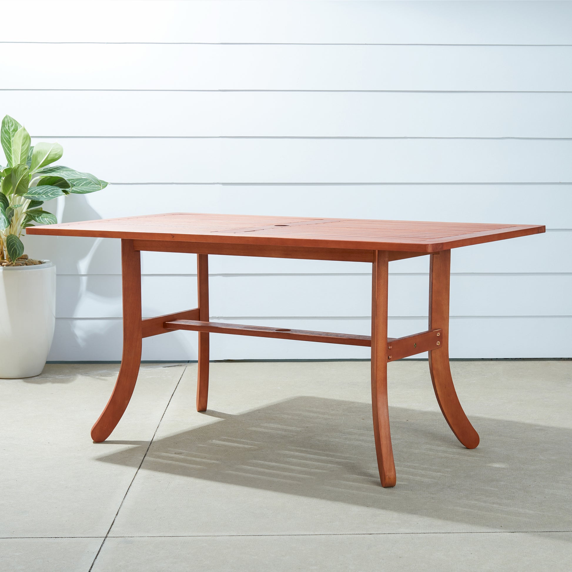 Malibu Outdoor Rectangular Dining Table With Curvy Legs Teak Solid Wood