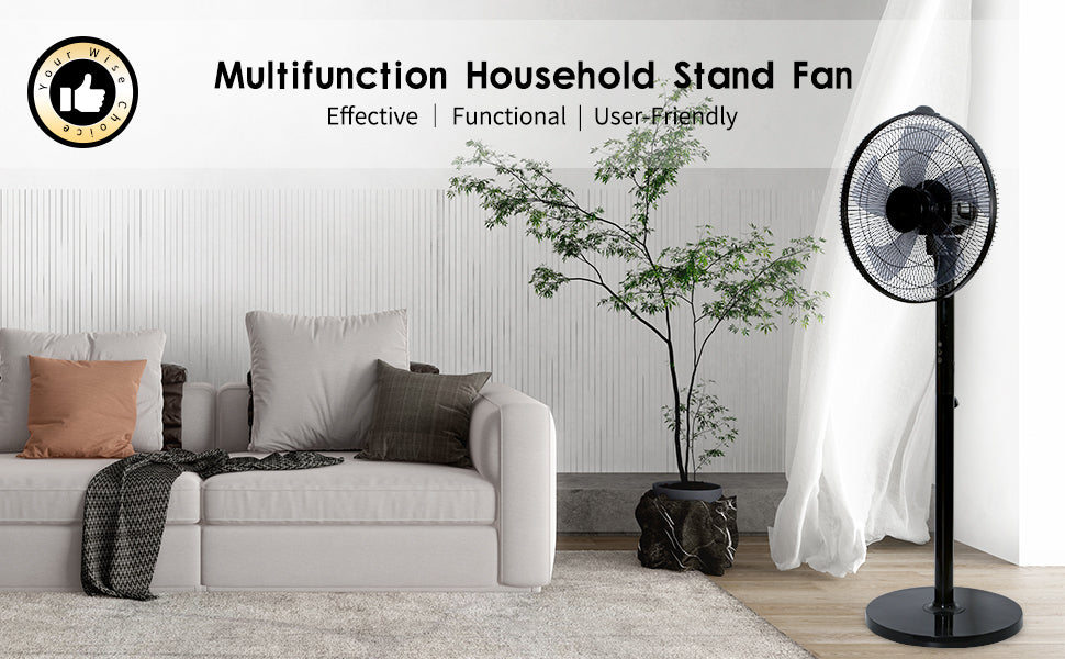 Simple Deluxe 14.5" Adjustable 12 Levels Speed Pedestal Stand Fan With Remote Control For Indoor, Home, Office And College Dorm Use, 90 Degree Horizontal Oscillating, 9 Hours Timer, 14.5 Inch, Black Black Plastic