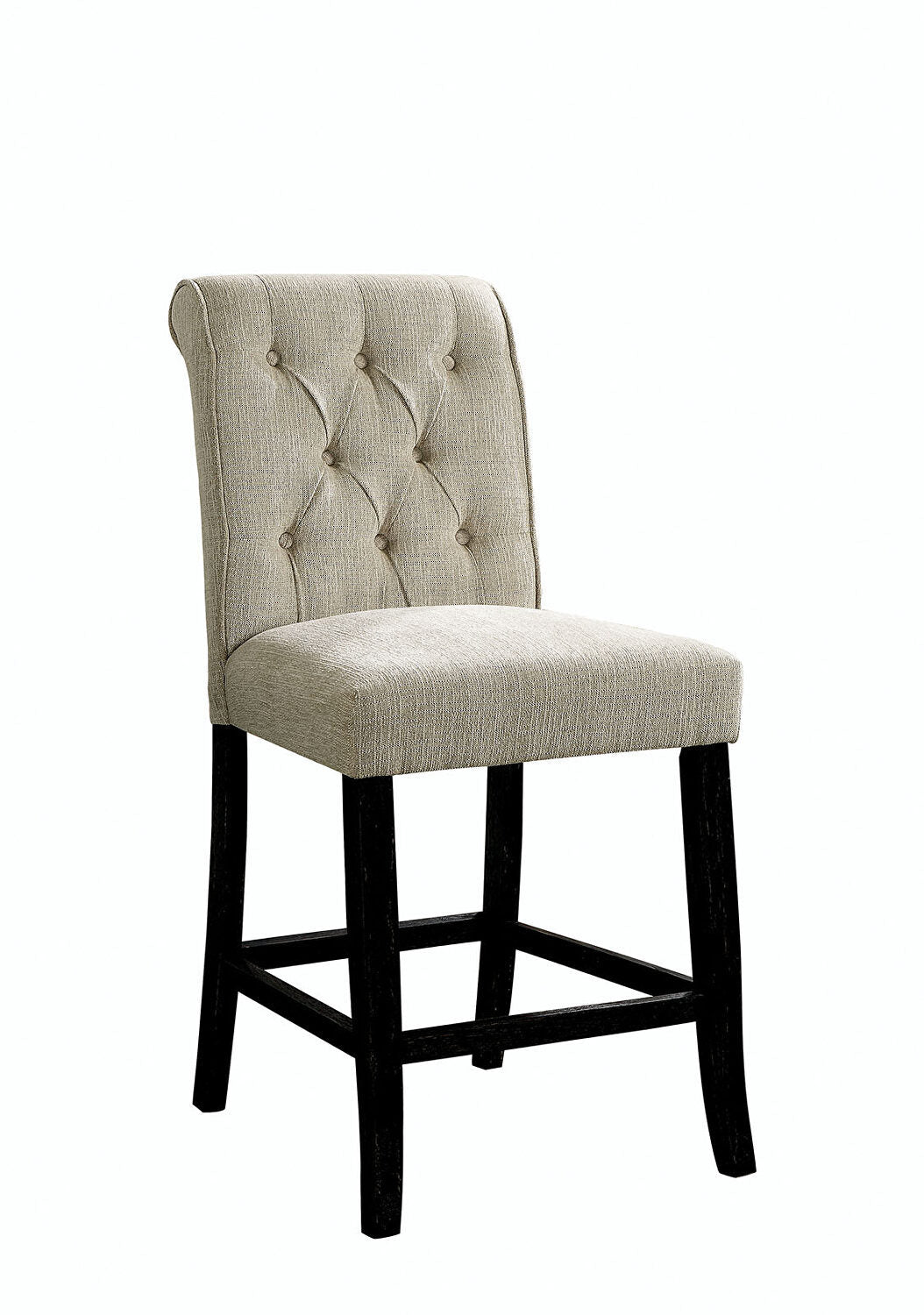 Dining Room Furniture Rustic Style Set Of 2 Counter Height Chairs Beige Chenille Fabric Upholstered Tufted Kitchen Breakfast Beige Dining Room Rustic,Transitional Side Chair Tufted Back Solid Wood