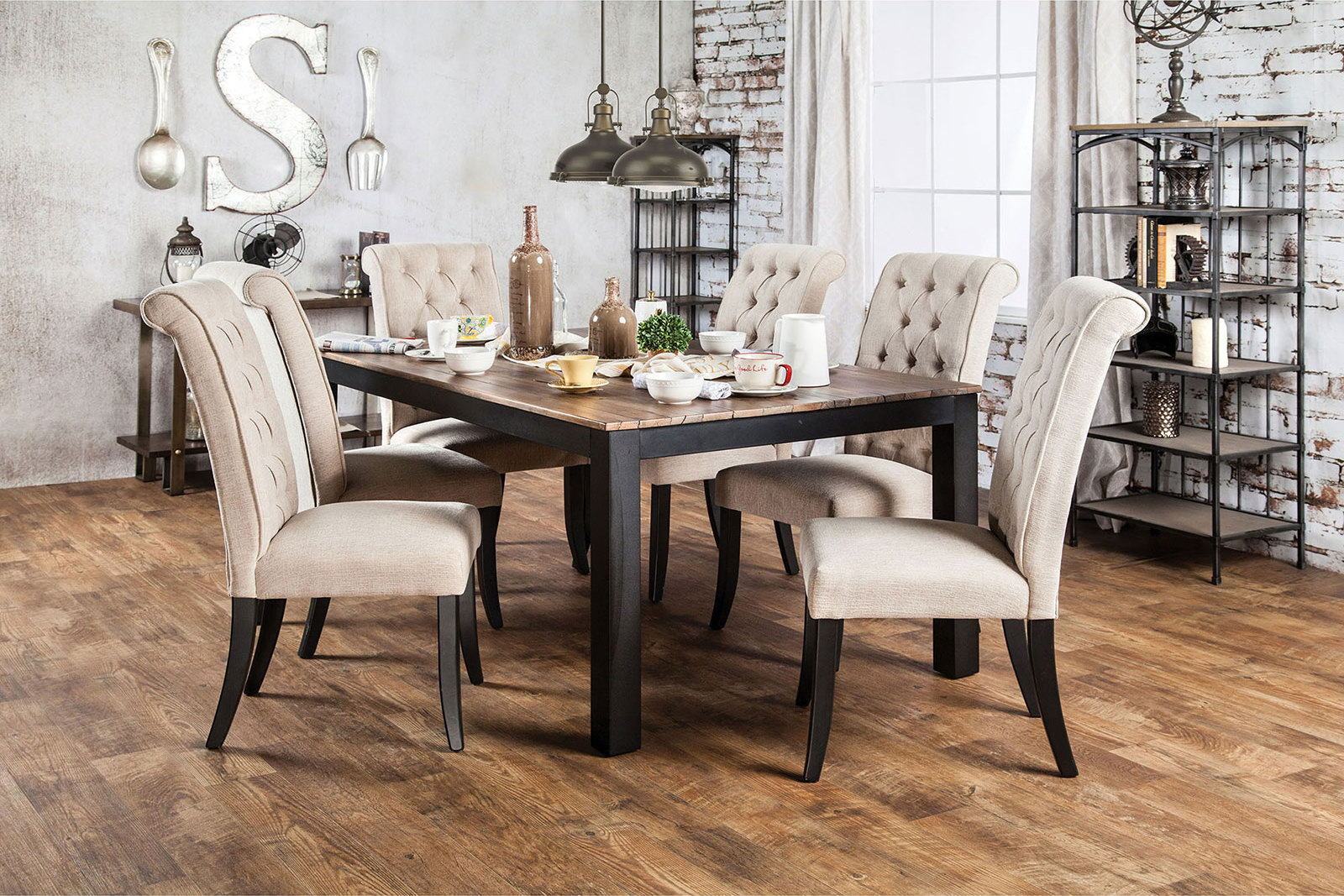 Dining Room Furniture Contemporary Rustic Style Beige Fabric Upholstered Tufted Set Of 2 Chairs Kitchen Breakfast Beige Dining Room Modern,Transitional Dining Chairs Rubberwood Tufted Back Solid Wood