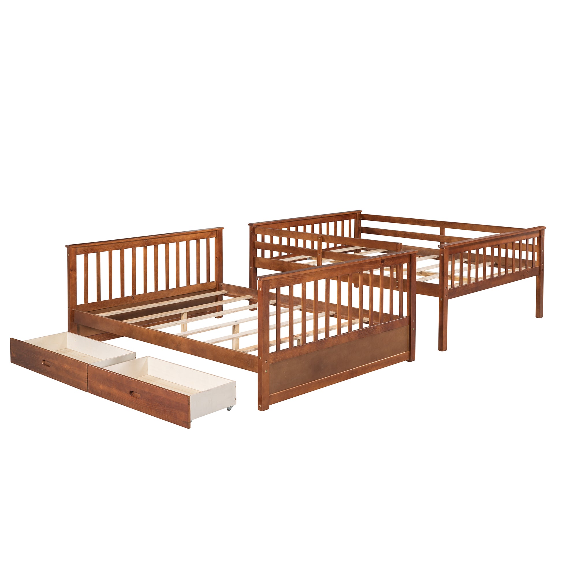 Full Over Full Bunk Bed With Ladders And Two Storage Drawers Walnut Old Sku:Lt000365Aad Walnut Solid Wood