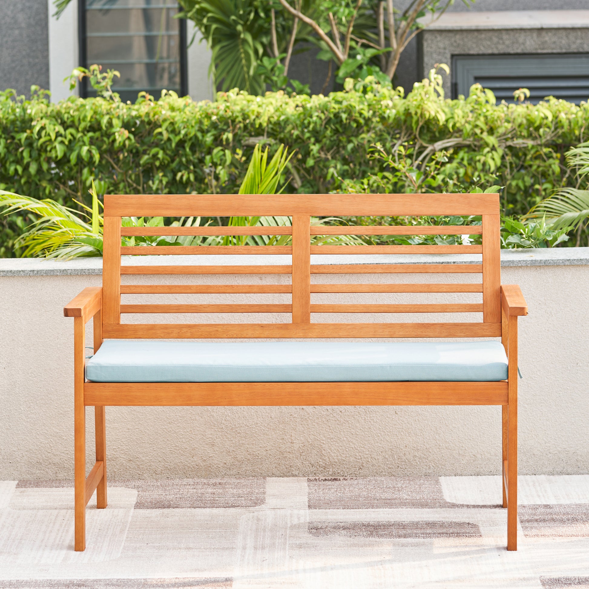 Waimea Honey Slatted Eucalyptus Wood Garden Bench With Cushion Yes Deep Seating Teak Water Resistant Frame Water Resistant Cushion Garden & Outdoor Coastal,Traditional Sofa Seating Groups Foam Solid Wood