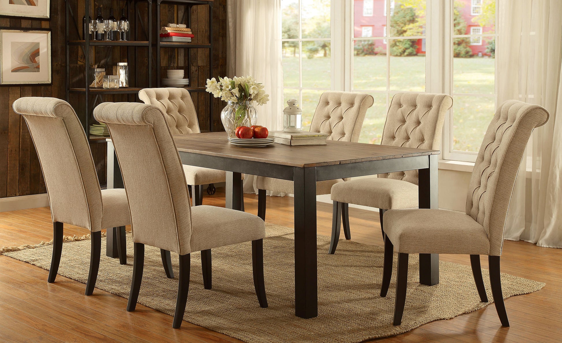 Dining Room Furniture Contemporary Rustic Style Beige Fabric Upholstered Tufted Set Of 2 Chairs Kitchen Breakfast Beige Dining Room Modern,Transitional Dining Chairs Rubberwood Tufted Back Solid Wood