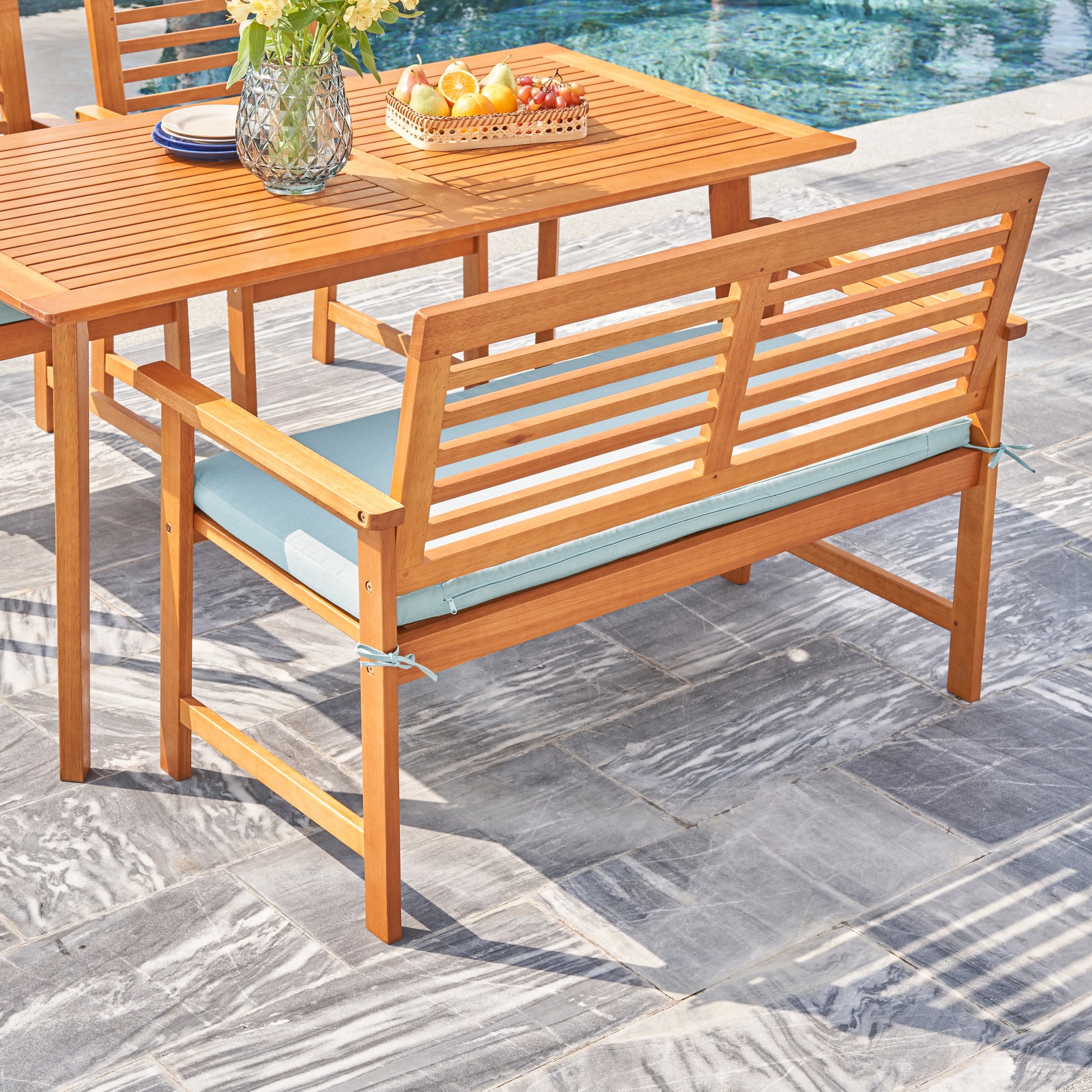 Waimea Honey Slatted Eucalyptus Wood Garden Bench With Cushion Yes Deep Seating Teak Water Resistant Frame Water Resistant Cushion Garden & Outdoor Coastal,Traditional Sofa Seating Groups Foam Solid Wood