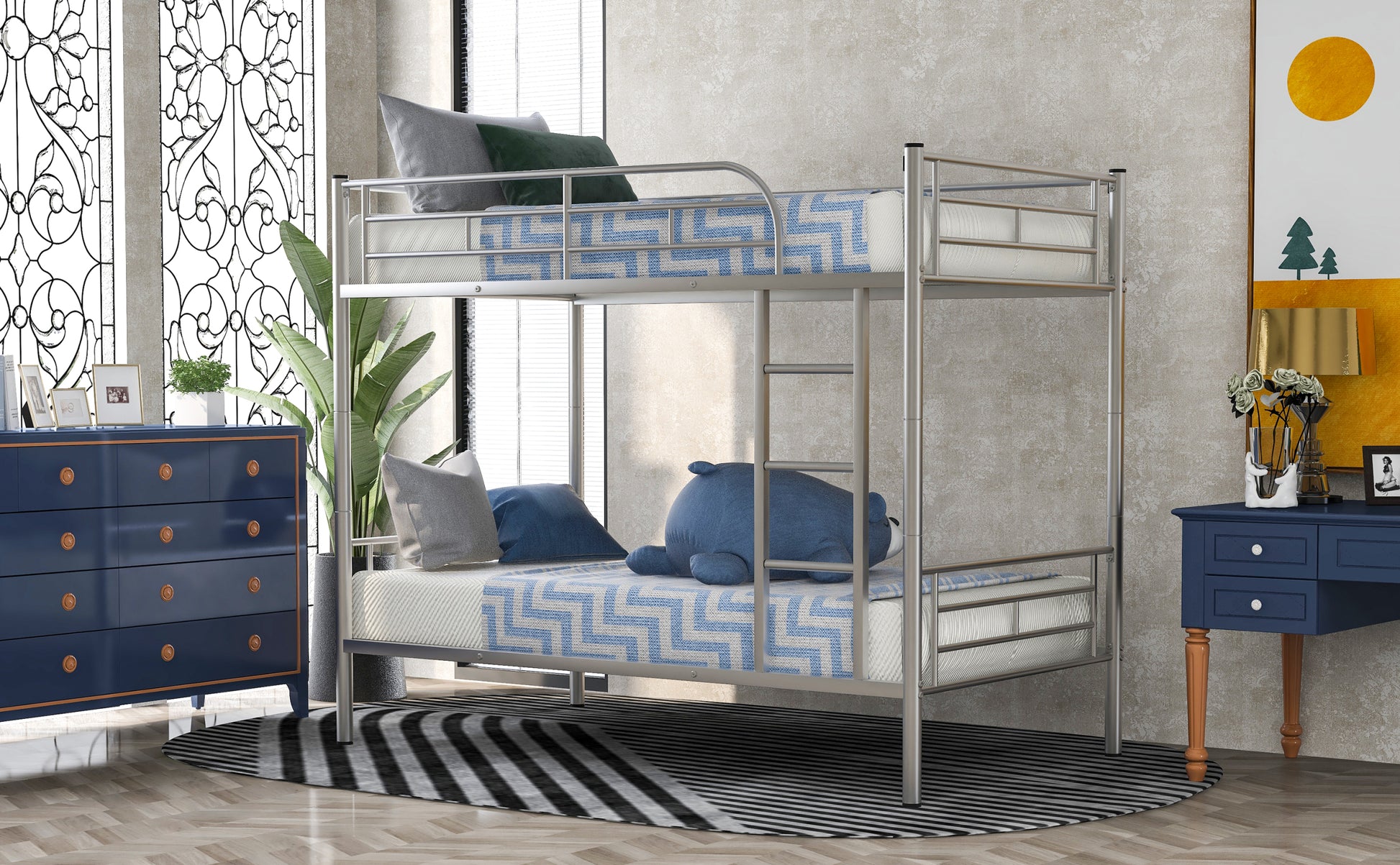 Twin Over Twin Metal Bunk Bed Silver Old Sku: Mf189201Naa Silver Metal Metal