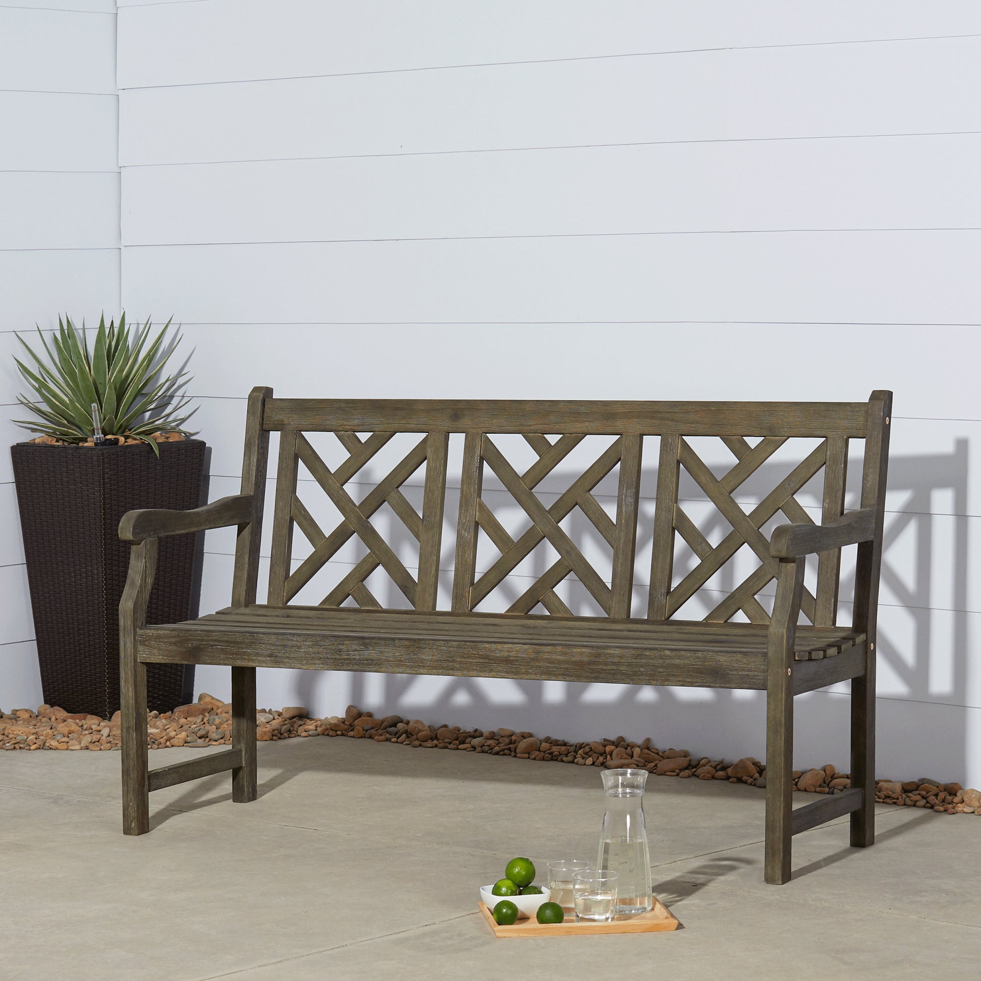 Renaissance Outdoor Patio 5 Foot Hand Scraped Wood Garden Bench Teak Solid Wood