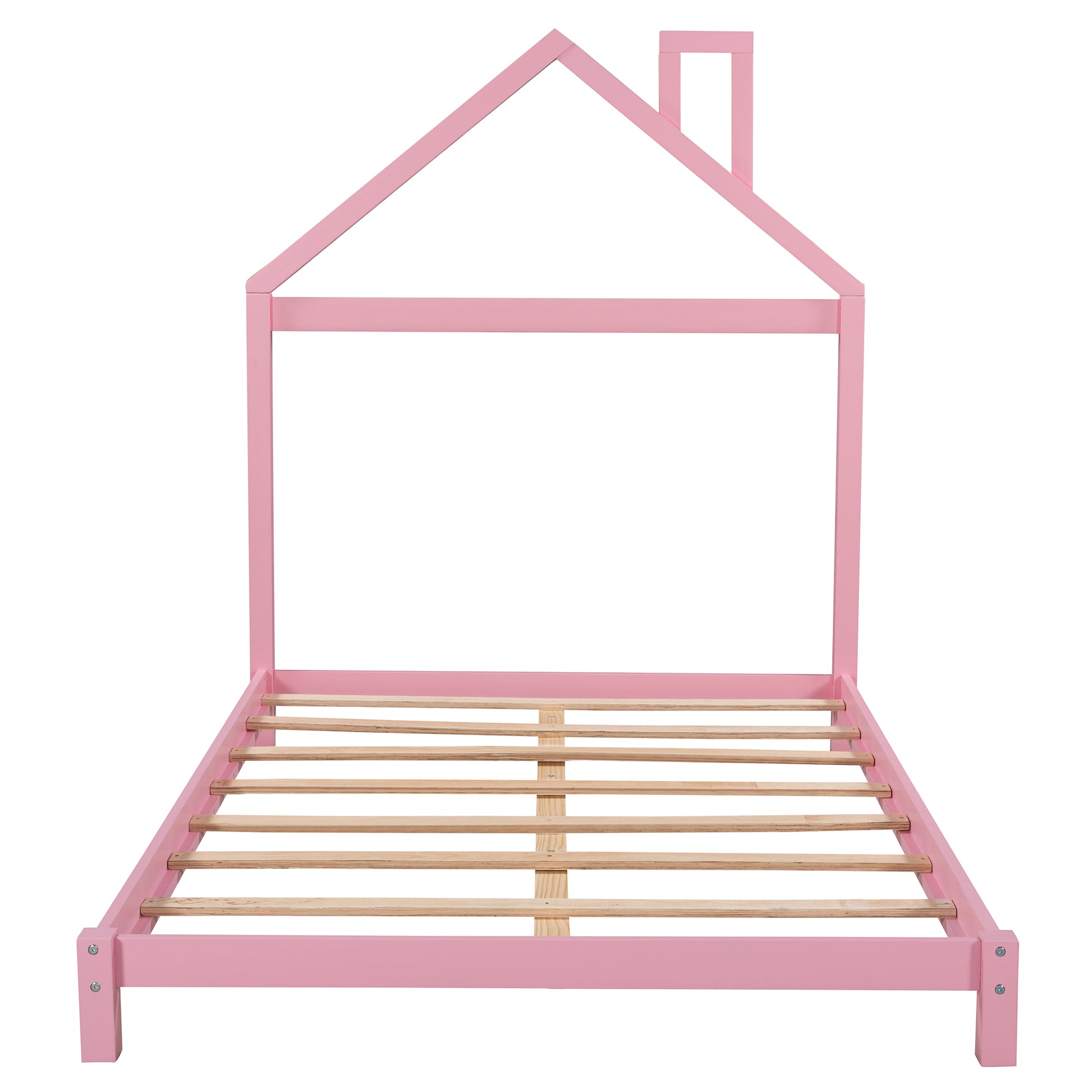 Full Size Wood Platform Bed With House Shaped Headboard Pink Pink Solid Wood