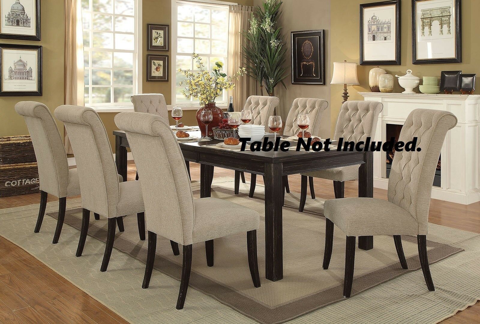 Dining Room Furniture Contemporary Rustic Style Beige Fabric Upholstered Tufted Set Of 2 Chairs Kitchen Breakfast Beige Dining Room Modern,Transitional Dining Chairs Rubberwood Tufted Back Solid Wood