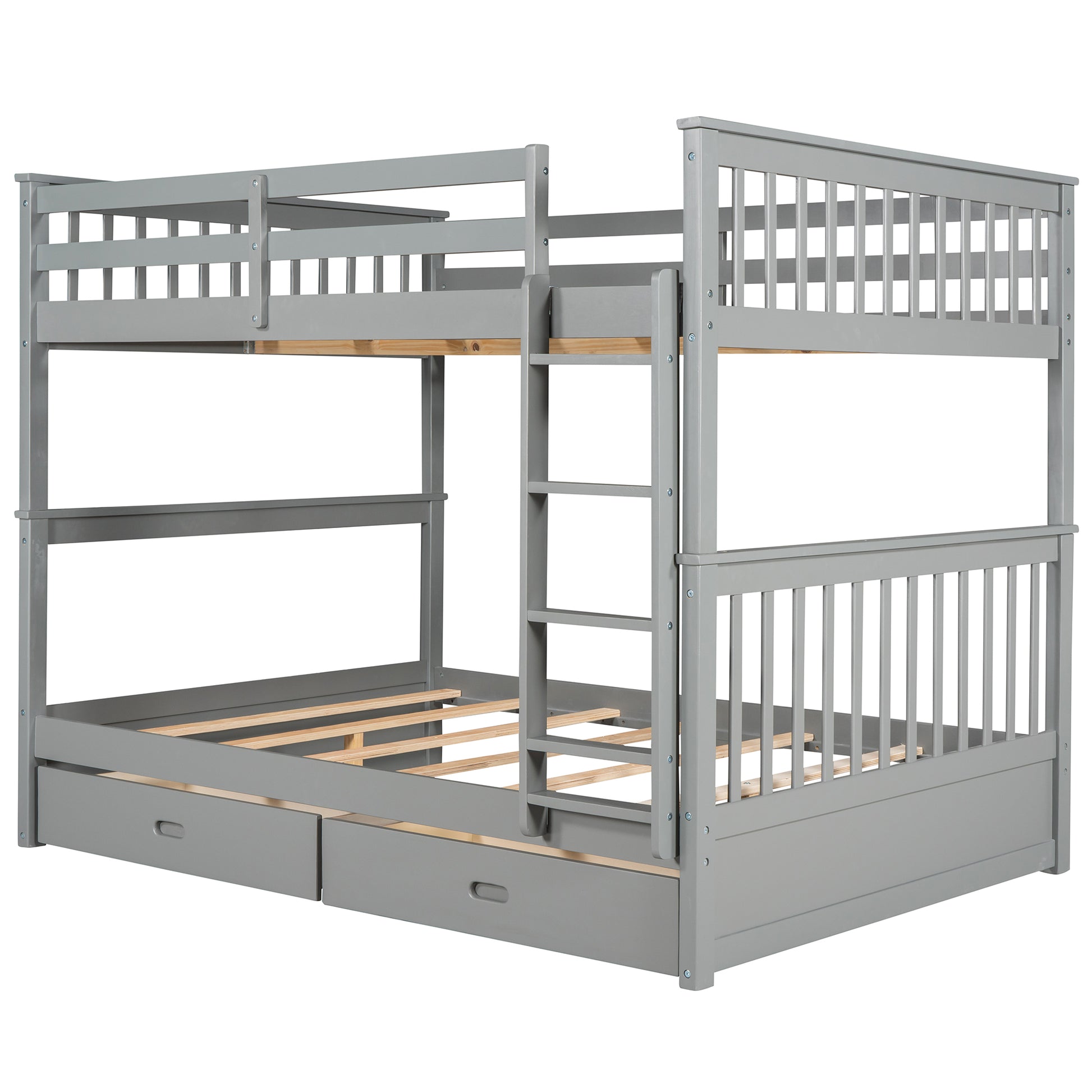 Full Over Full Bunk Bed With Ladders And Two Storage Drawers Gray Old Sku:Lt000365Aae Gray Solid Wood