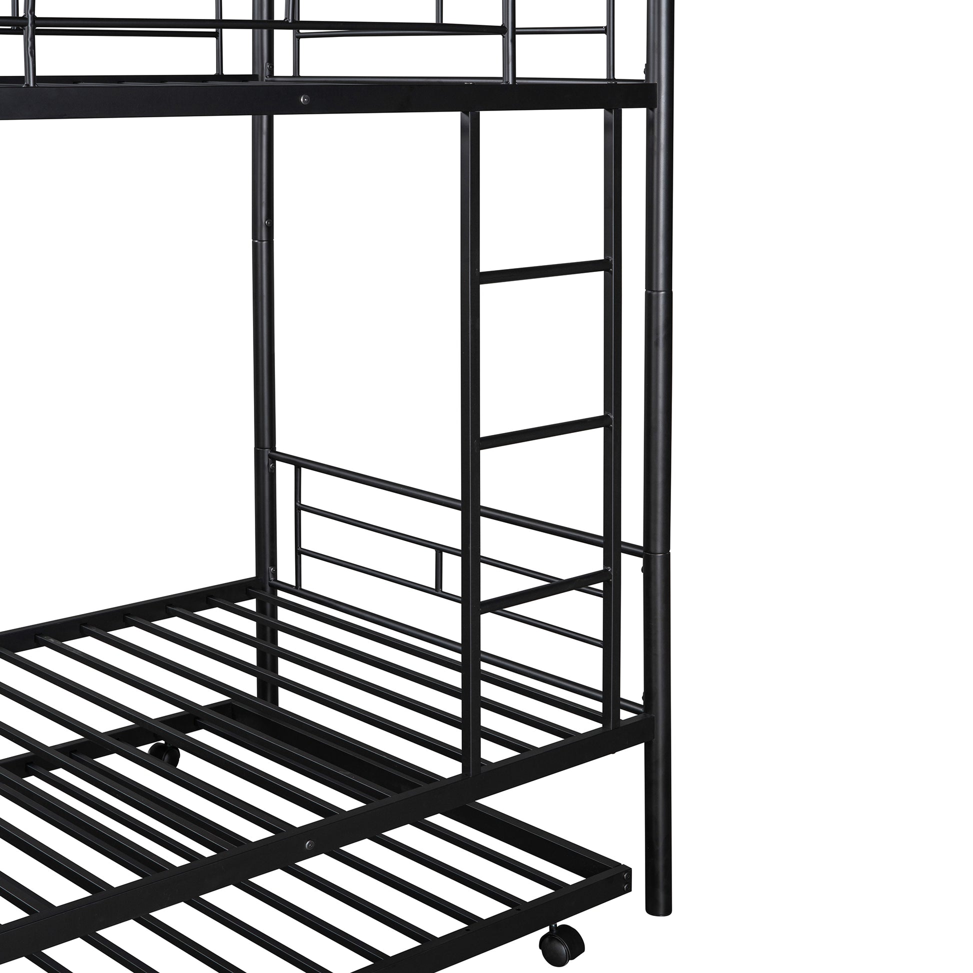 Twin Over Twin Metal Bunk Bed With Trundle,Can Be Divided Into Two Beds,No Box Spring Needed ,Black Old Sku: Mf194806Aab Black Metal