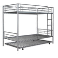 Twin Over Twin Metal Bunk Bed With Trundle,Can Be Divided Into Two Beds,No Box Spring Needed ,White Old Sku: Mf194806Aan Silver Metal