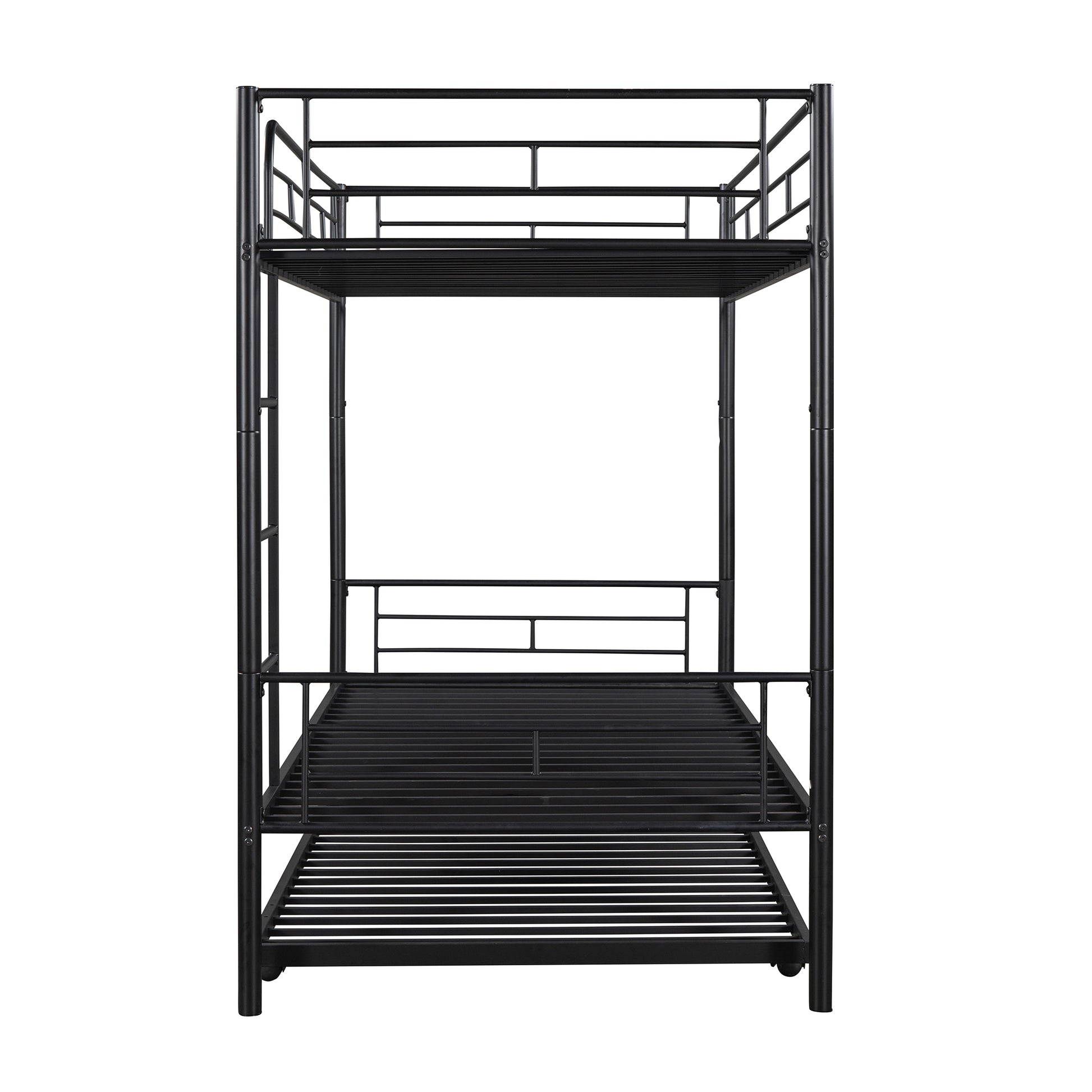 Twin Over Twin Metal Bunk Bed With Trundle,Can Be Divided Into Two Beds,No Box Spring Needed ,Black Old Sku: Mf194806Aab Black Metal