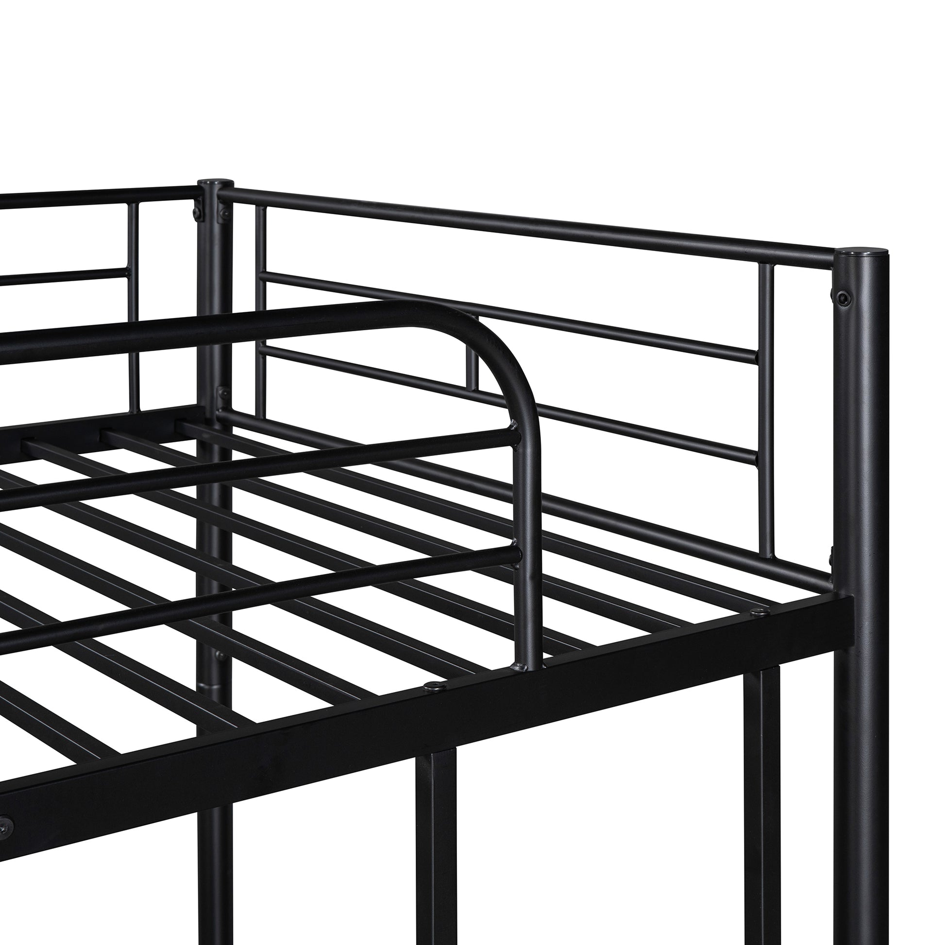 Twin Over Twin Metal Bunk Bed With Trundle,Can Be Divided Into Two Beds,No Box Spring Needed ,Black Old Sku: Mf194806Aab Black Metal