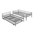 Twin Over Twin Metal Bunk Bed With Trundle,Can Be Divided Into Two Beds,No Box Spring Needed ,White Old Sku: Mf194806Aan Silver Metal