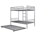 Twin Over Twin Metal Bunk Bed With Trundle,Can Be Divided Into Two Beds,No Box Spring Needed ,White Old Sku: Mf194806Aan Silver Metal