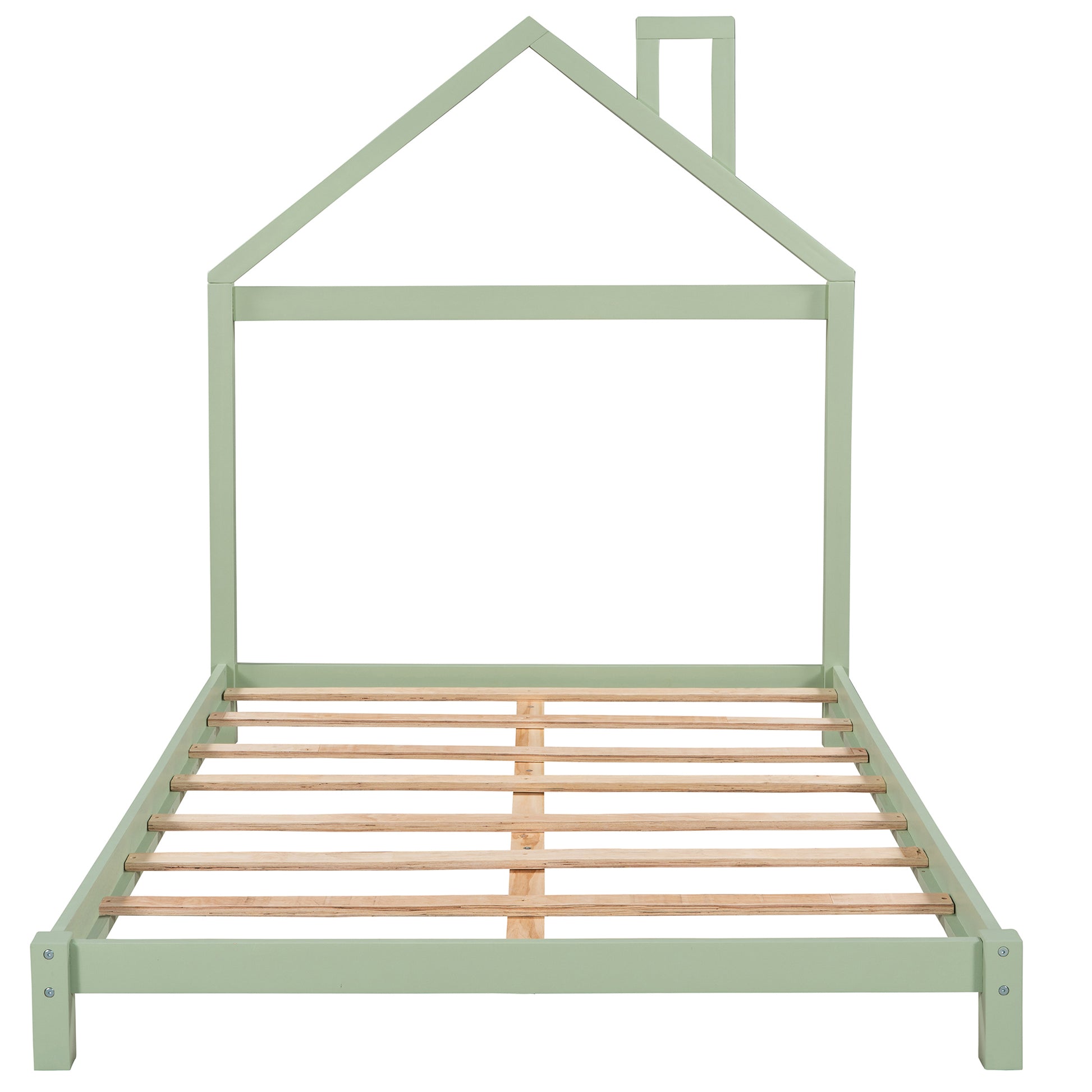 Full Size Wood Platform Bed With House Shaped Headboard Green Green Solid Wood