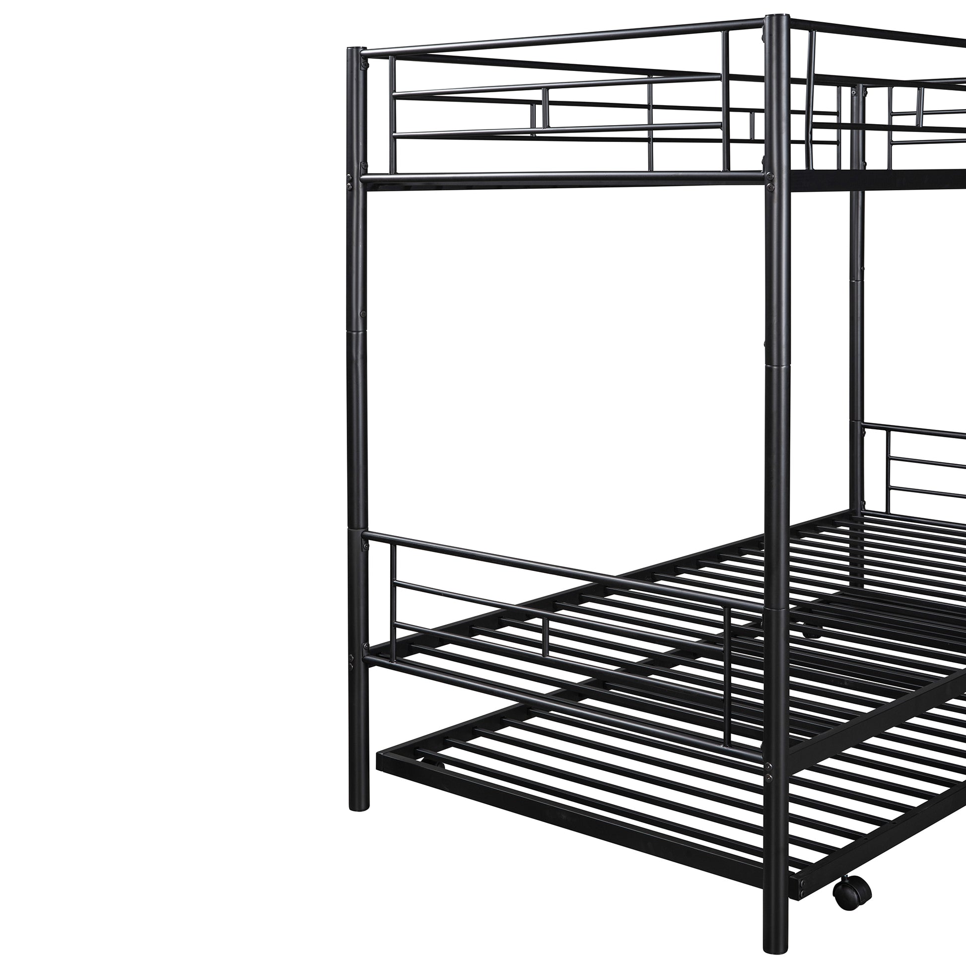 Twin Over Twin Metal Bunk Bed With Trundle,Can Be Divided Into Two Beds,No Box Spring Needed ,Black Old Sku: Mf194806Aab Black Metal