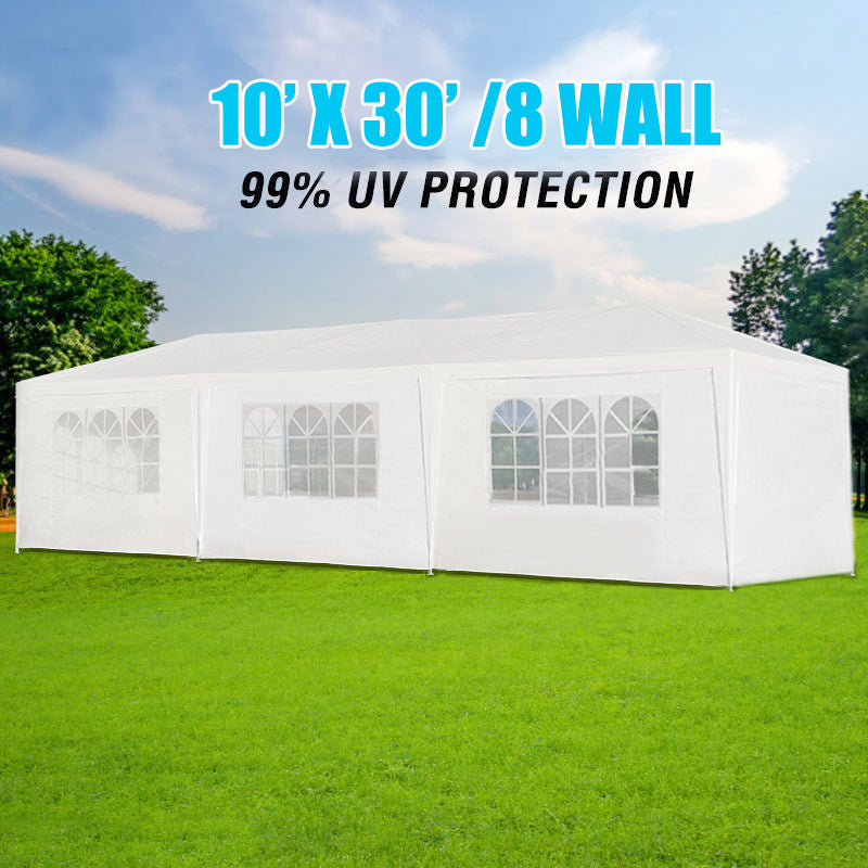 10X30' Wedding Party Canopy Tent Outdoor Gazebo With 8 Removable Sidewalls White Metal