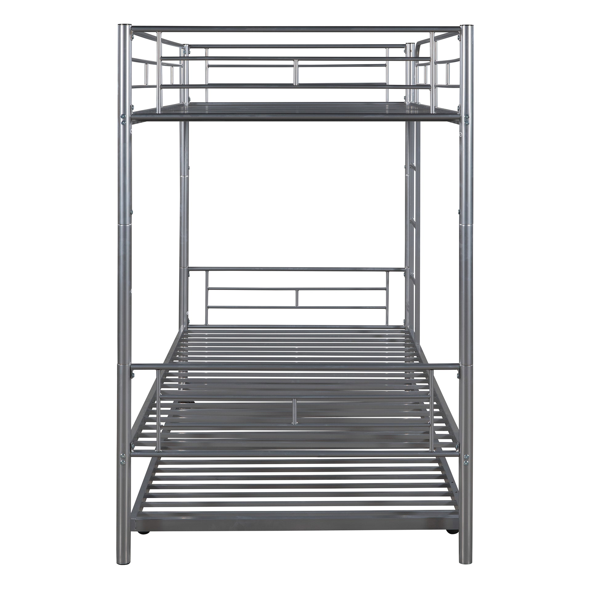 Twin Over Twin Metal Bunk Bed With Trundle,Can Be Divided Into Two Beds,No Box Spring Needed ,White Old Sku: Mf194806Aan Silver Metal