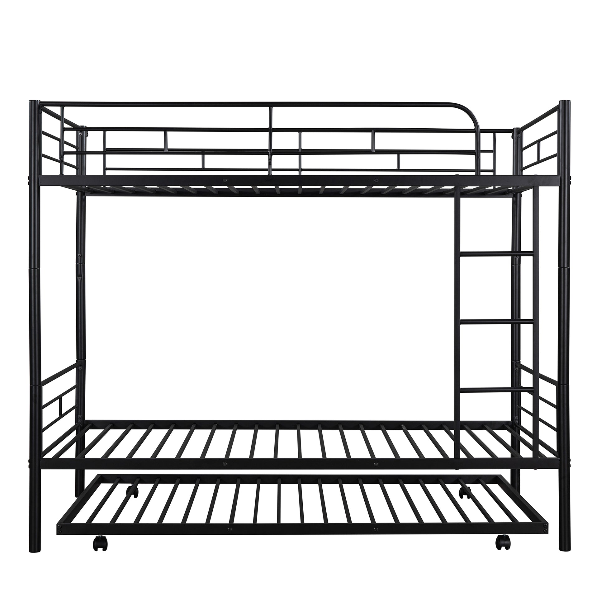 Twin Over Twin Metal Bunk Bed With Trundle,Can Be Divided Into Two Beds,No Box Spring Needed ,Black Old Sku: Mf194806Aab Black Metal