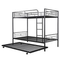 Twin Over Twin Metal Bunk Bed With Trundle,Can Be Divided Into Two Beds,No Box Spring Needed ,Black Old Sku: Mf194806Aab Black Metal