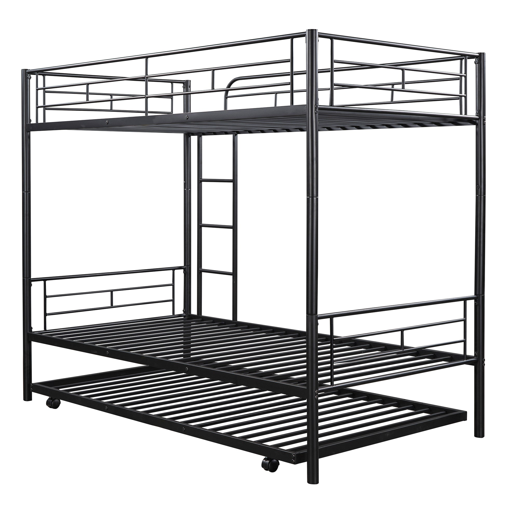 Twin Over Twin Metal Bunk Bed With Trundle,Can Be Divided Into Two Beds,No Box Spring Needed ,Black Old Sku: Mf194806Aab Black Metal