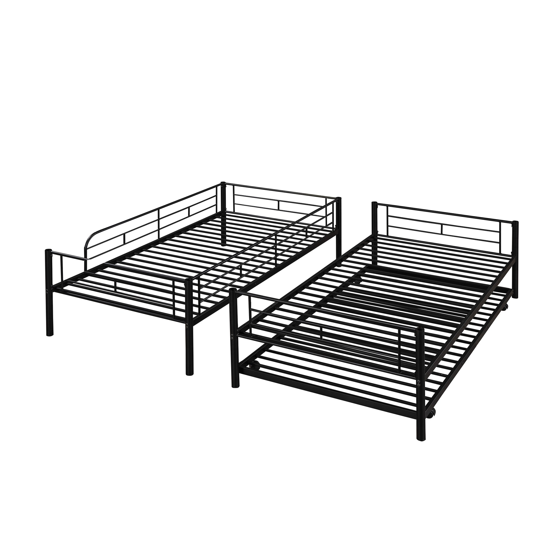 Twin Over Twin Metal Bunk Bed With Trundle,Can Be Divided Into Two Beds,No Box Spring Needed ,Black Old Sku: Mf194806Aab Black Metal