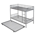 Twin Over Twin Metal Bunk Bed With Trundle,Can Be Divided Into Two Beds,No Box Spring Needed ,White Old Sku: Mf194806Aan Silver Metal