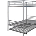 Twin Over Twin Metal Bunk Bed With Trundle,Can Be Divided Into Two Beds,No Box Spring Needed ,White Old Sku: Mf194806Aan Silver Metal