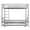 Twin Over Twin Metal Bunk Bed With Trundle,Can Be Divided Into Two Beds,No Box Spring Needed ,White Old Sku: Mf194806Aan Silver Metal