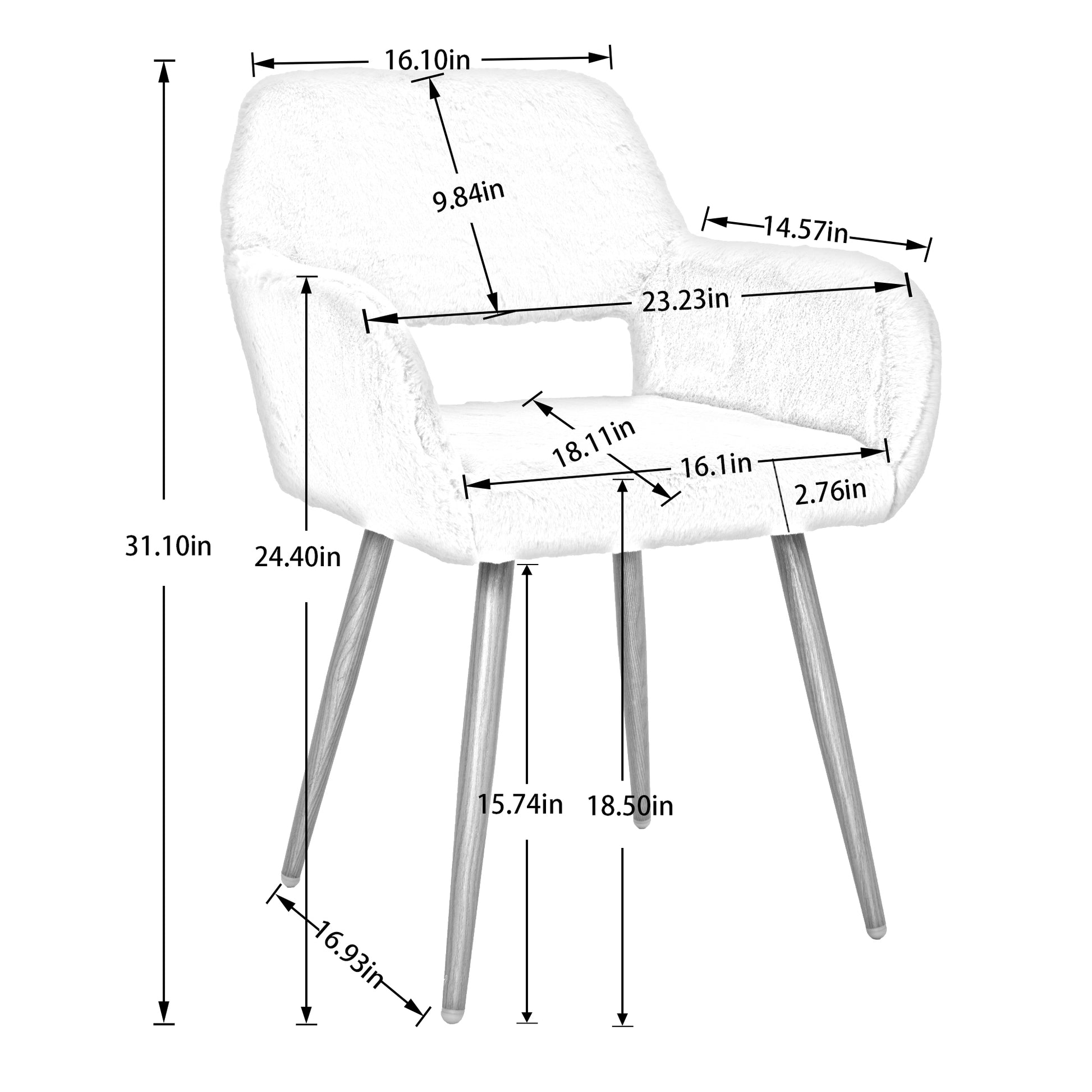 Hengming Dining Chairs With Faux Fur, Mid Century Side Chairs With Solid Painting Steel Leg For Dining Room White Faux Fur