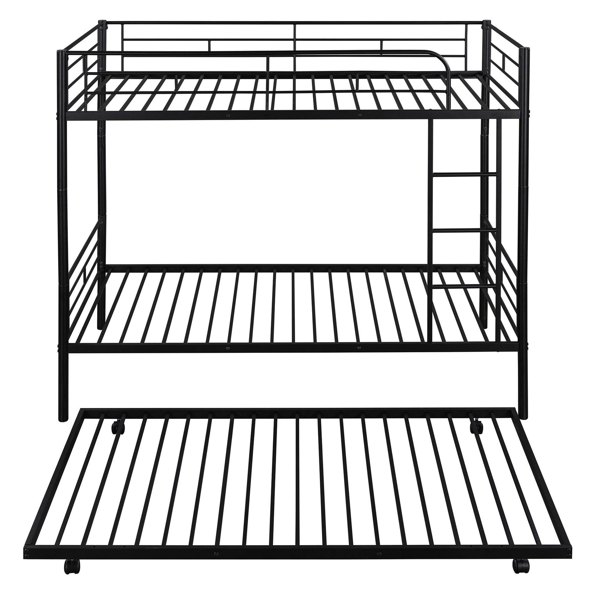 Twin Over Twin Metal Bunk Bed With Trundle,Can Be Divided Into Two Beds,No Box Spring Needed ,Black Old Sku: Mf194806Aab Black Metal