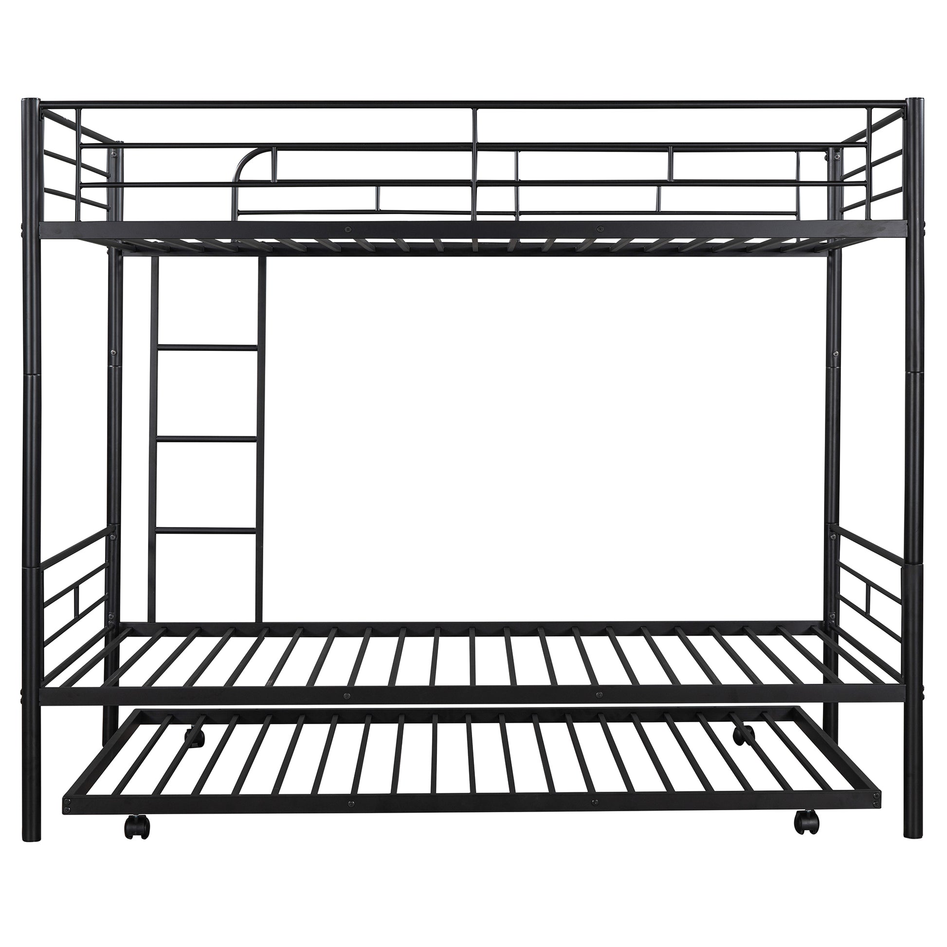 Twin Over Twin Metal Bunk Bed With Trundle,Can Be Divided Into Two Beds,No Box Spring Needed ,Black Old Sku: Mf194806Aab Black Metal