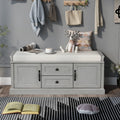 Storage Bench With 2 Drawers And 2 Cabinets, Shoe Bench With Removable Cushion For Living Room, Entryway Gray Wash Gray Wash Solid Wood