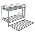 Twin Over Twin Metal Bunk Bed With Trundle,Can Be Divided Into Two Beds,No Box Spring Needed ,White Old Sku: Mf194806Aan Silver Metal