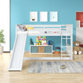 Full Over Full Bunk Bed With Slide And Ladder In White Color White Pine