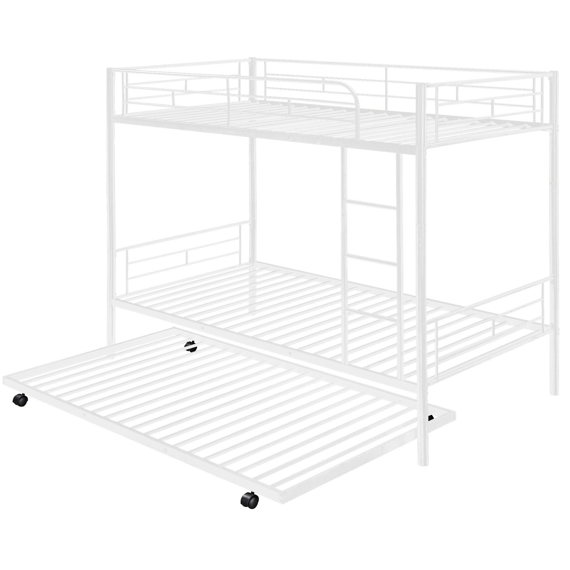 Twin Over Twin Metal Bunk Bed With Trundle,Can Be Divided Into Two Beds,No Box Spring Needed ,White Old Sku: Mf194806Aak White Metal