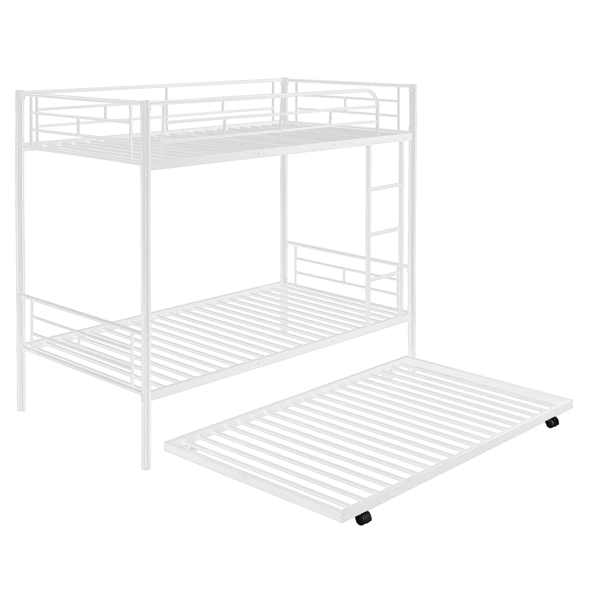 Twin Over Twin Metal Bunk Bed With Trundle,Can Be Divided Into Two Beds,No Box Spring Needed ,White Old Sku: Mf194806Aak White Metal