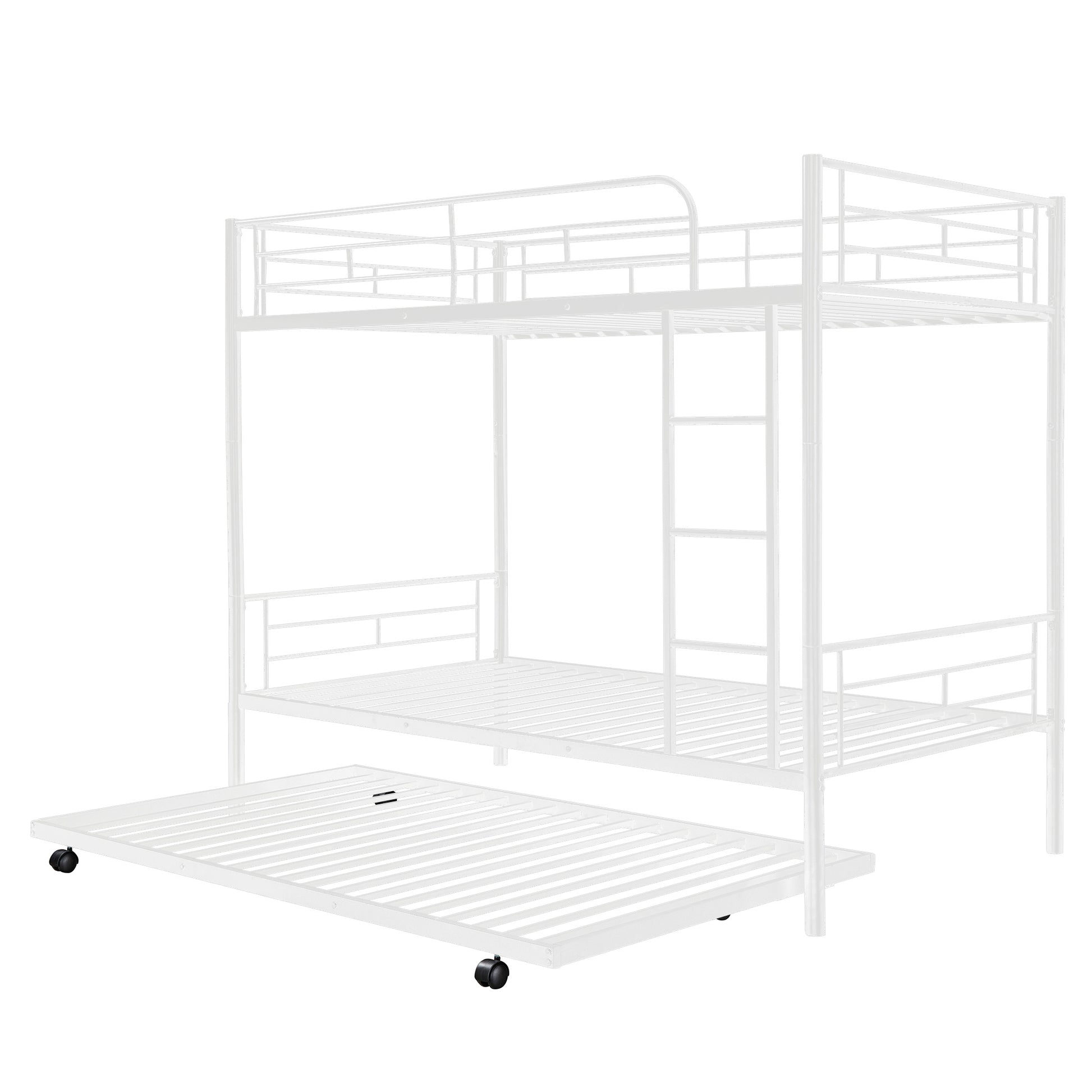 Twin Over Twin Metal Bunk Bed With Trundle,Can Be Divided Into Two Beds,No Box Spring Needed ,White Old Sku: Mf194806Aak White Metal